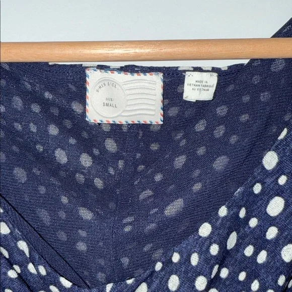 Anthropologie 9-H15 STCL Navy Polka Dot V-Neck Peplum Top in Small - Picture 2 of 5